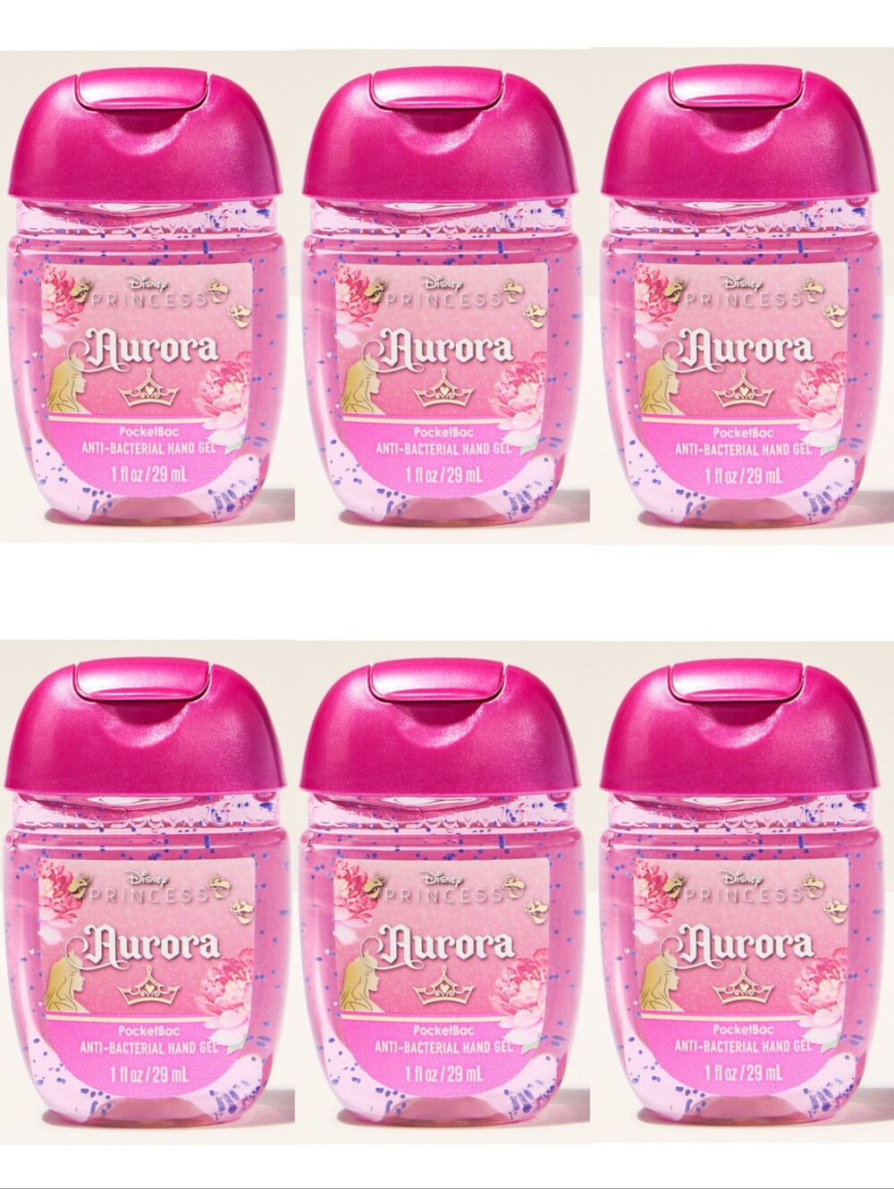 Bath Body Works Aurora Disney Princess Pink Hand Gel Pocketbac Set of 6 NEW RARE